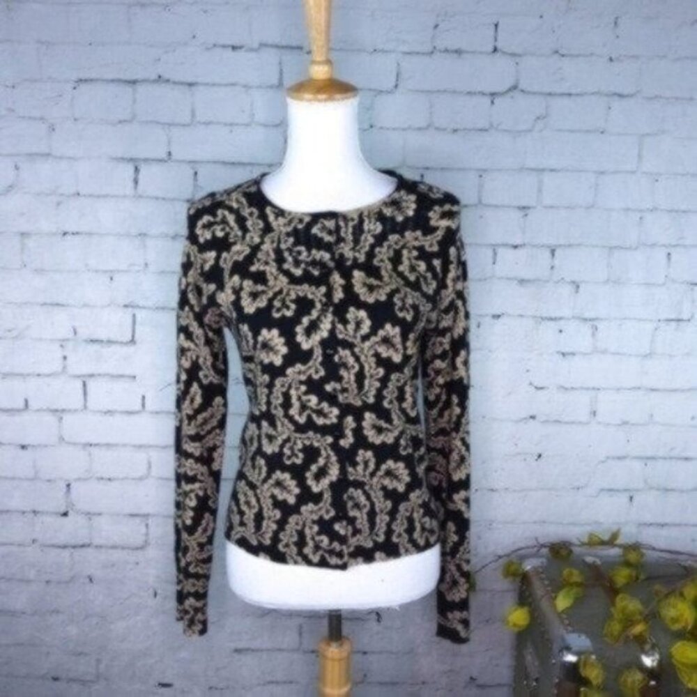 Charlotte Tarantola Leaf Button Up Sweater Black Size Large